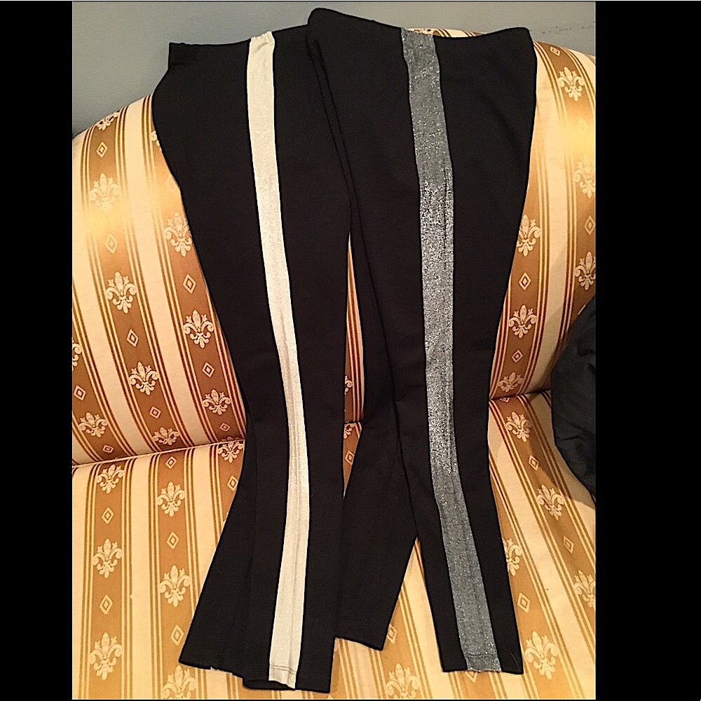 Black/Silver METALLIC Side Stripe Legging TUXEDO Legging XS